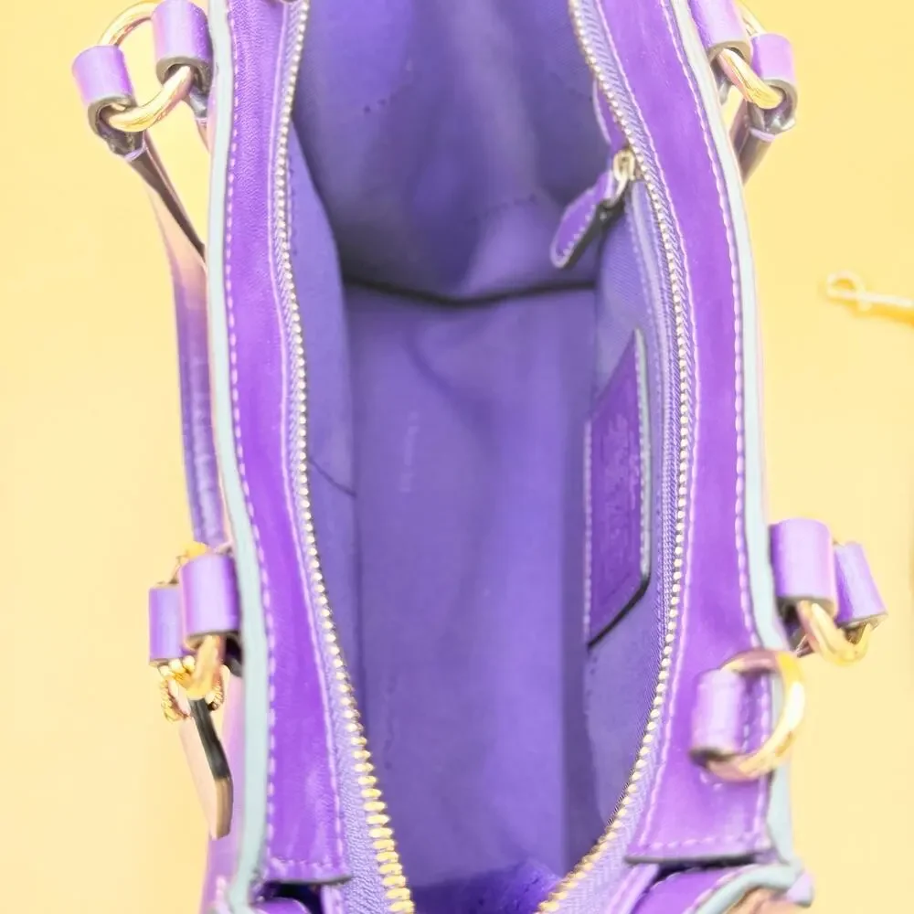 Coach Purple Leather Crosby Mini Carryall Satchel; Elegant Structured Handbag